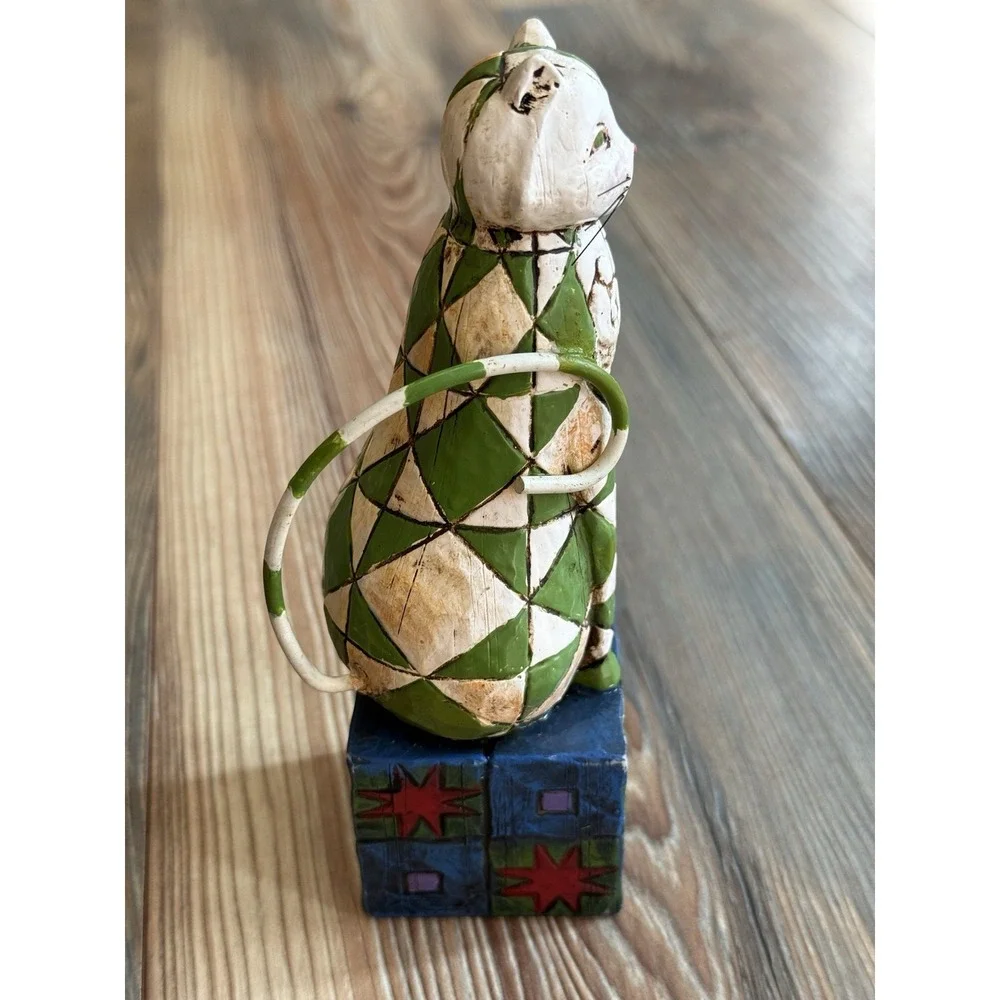 Jim Shore Heartwood Creek Enesco 2003 Vtg Felicity Green Cat Figurine Whimsical